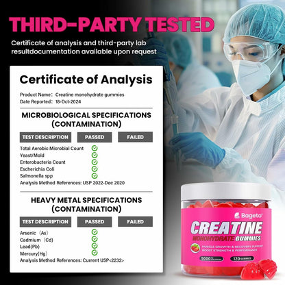 Creatine Gummies – Strawberry – 120 Count (5 g Each)