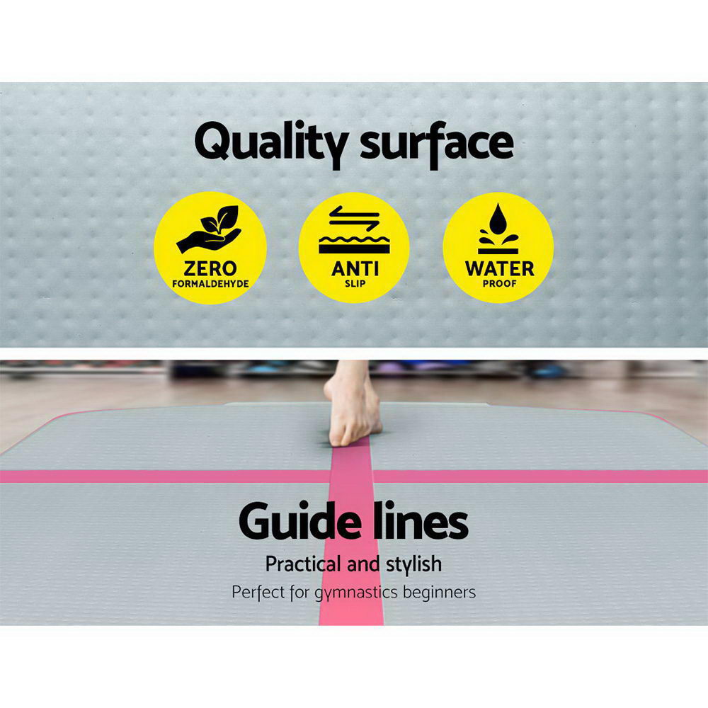 NNEDSZ 3m x 1m Air Track Mat Gymnastic Tumbling Pink and Grey
